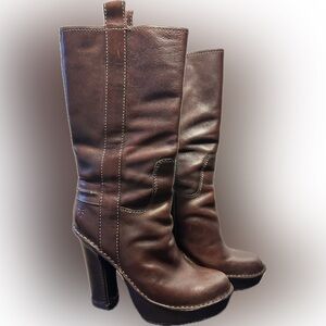Frye Victoria Brown leather platform Heeled boots